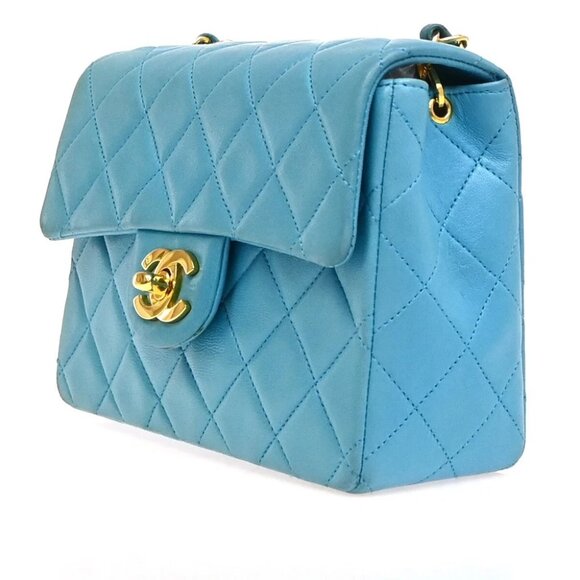 CHANEL CC Logo Mini Matelasse Chain Shoulder Bag Leather Blue GHW - Picture 2 of 14